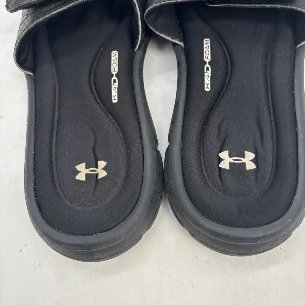 Under Armour 4D Sandals Kids 7Y Youth Memory Foam Slides Black/White Slip On